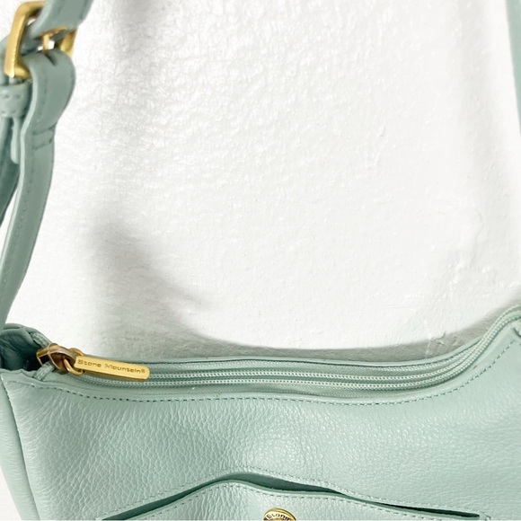 STONE MOUNTAIN Green Soft Leather Adjustable Strap Zipper Closure Shoulder Bag - Picture 3 of 14
